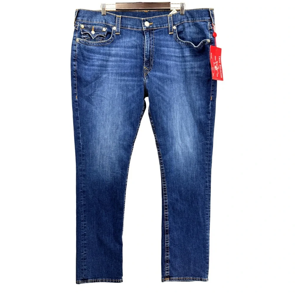 True Religion Ricky Flap Men 44 Blue NEW Straight Leg Relaxed Fit Jeans